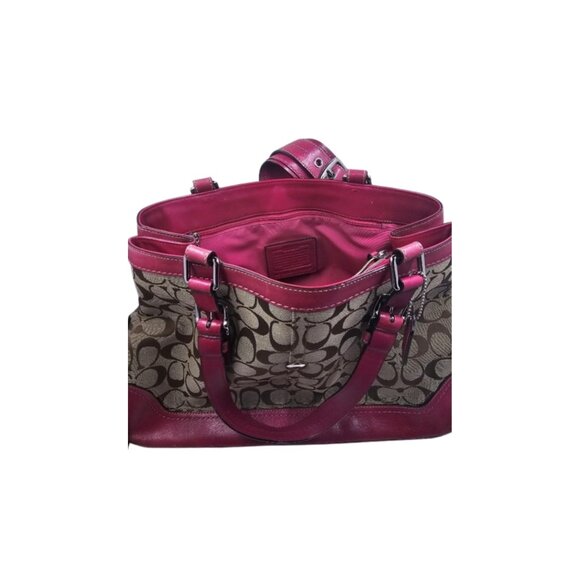 Coach Signature Bag – Brown Jacquard with Pink Leather Trim - Picture 4 of 8
